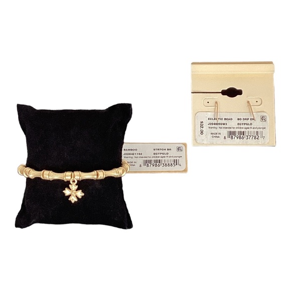 Patricia Nash Egyptian Gold Tone Bamboo Link Stretch Bracelet - Picture 8 of 10